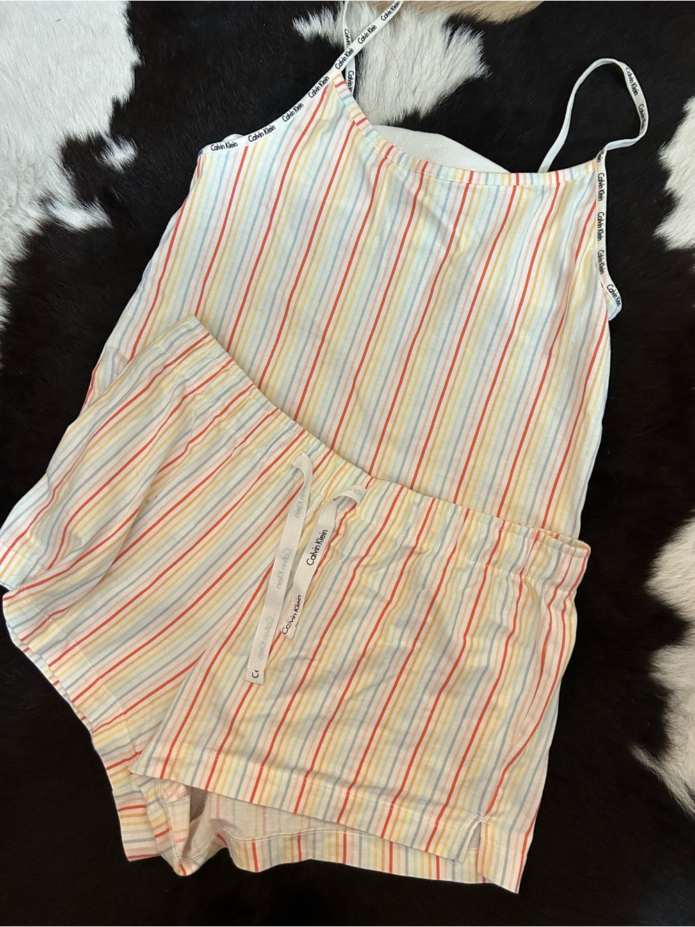 Calvin Klein Cream Multi-Stripe Tank & Shorts Pajama Set
